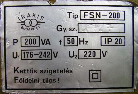 TV STABILIZÁTOR FSN 200 TRAKIS   gy. év:1974